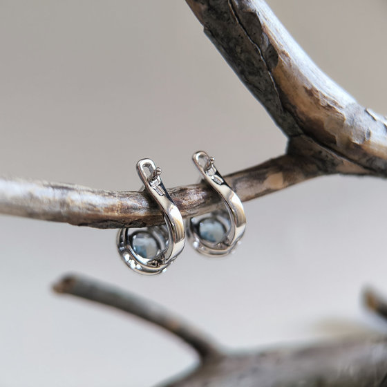 Серебряные серьги с топазом 2.554ct, фианитами