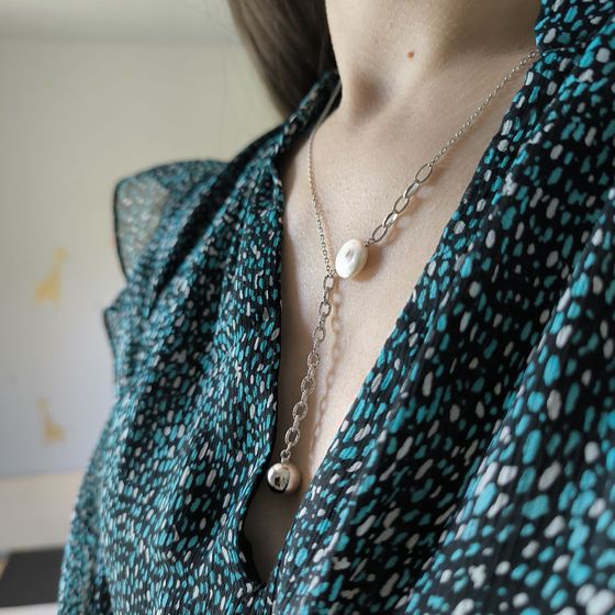 Серебряное колье с жемчугом барочным Серебряное колье с жемчугом барочным