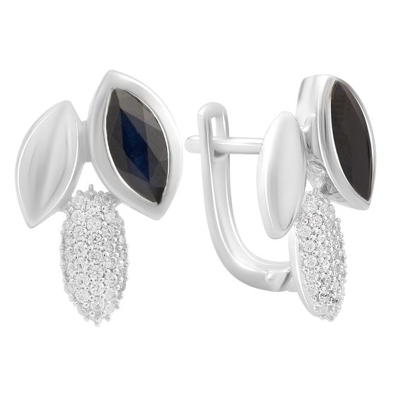 Серебряные серьги с сапфиром 3.326ct, фианитами