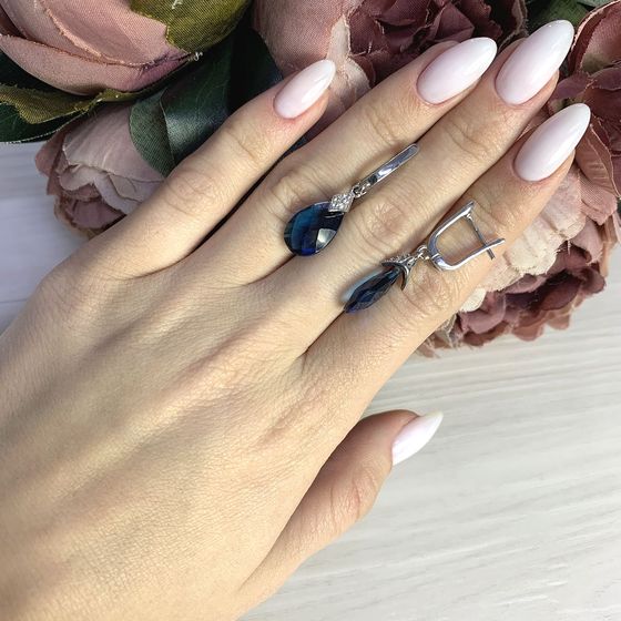 Серебряные серьги с топазом Лондон Блю 9.02ct