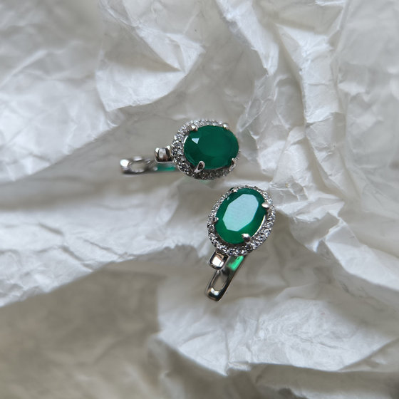 Серебряные серьги с агатом 2.745ct, фианитами