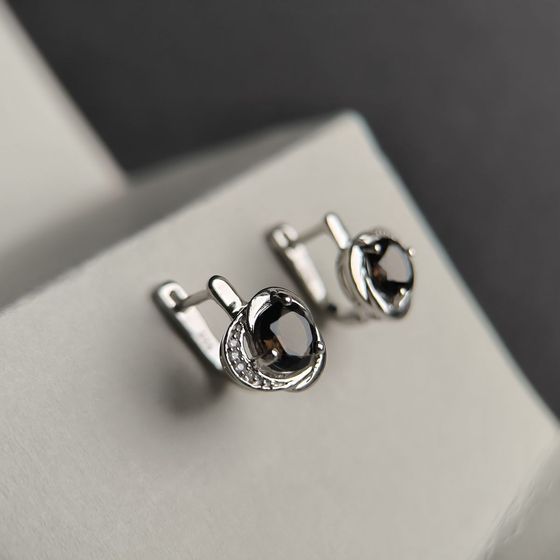 Серебряные серьги с раухтопазом (дымчатым кварцем) 2.472ct, фианитами