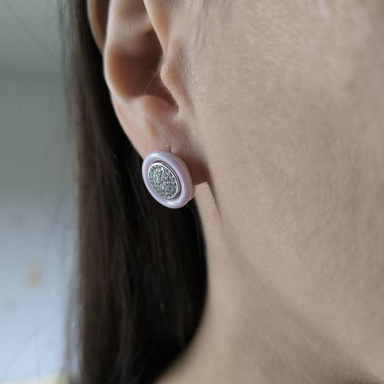 Серебряные серьги с керамикой, фианитами