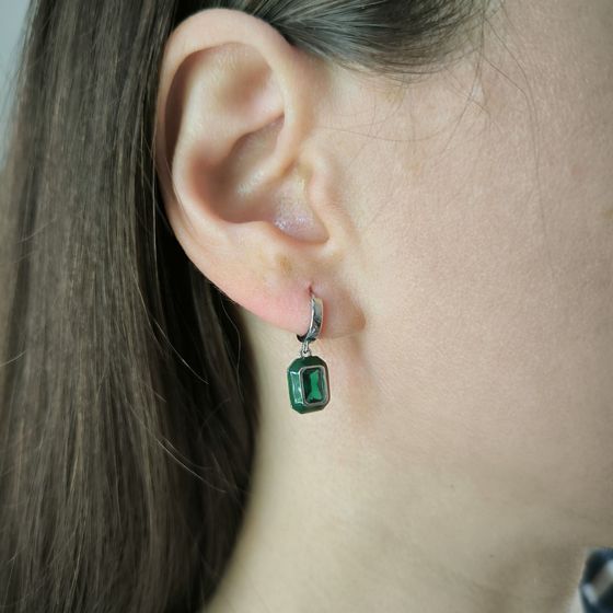 Серебряные серьги с фианитами, емаллю