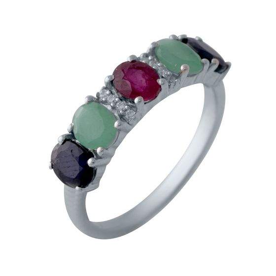Серебряное кольцо с изумрудом 1.803ct, рубином, сапфиром