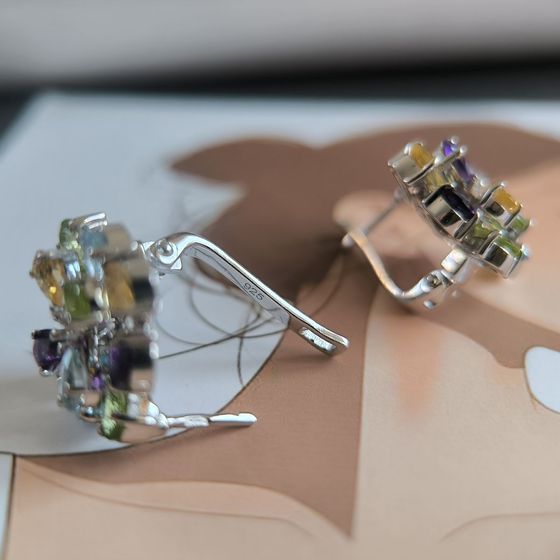 Серебряные серьги с аметистом 8.24ct, цитрином, хризолітом, топазом