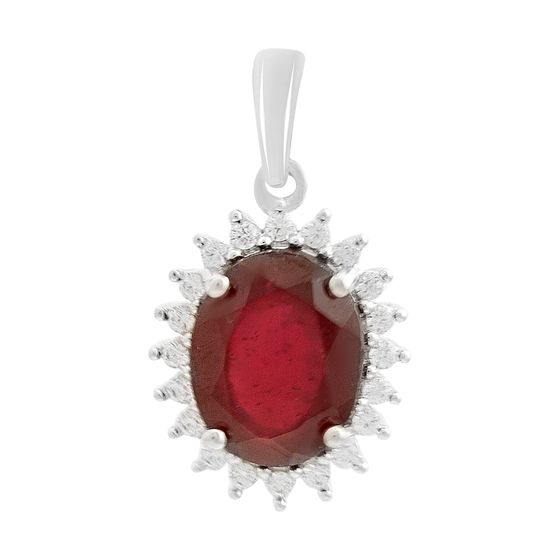 Серебряная подвеска с рубином 3.92ct, фианитами