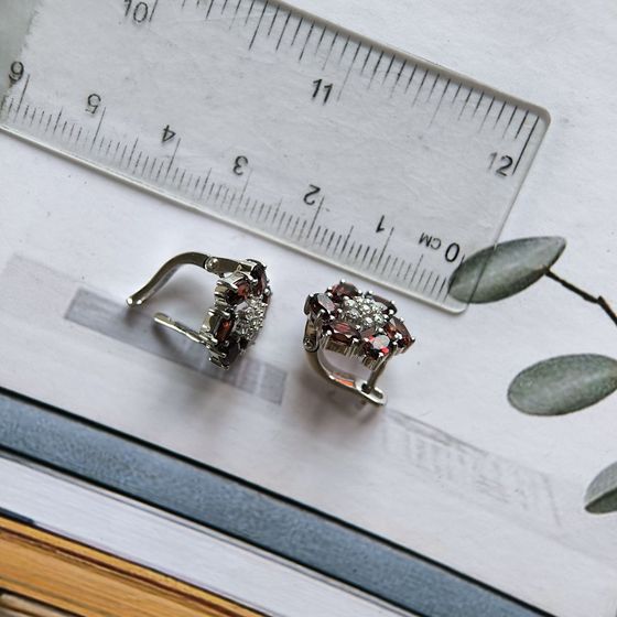 Серебряные серьги с гранатом 3.933ct, фианитами