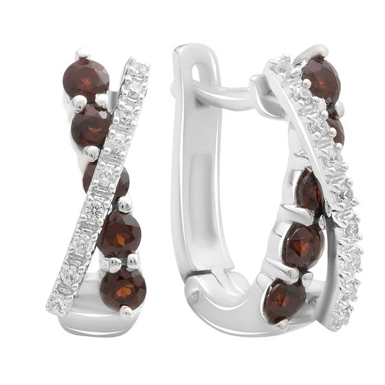 Серебряные серьги с гранатом 1.556ct, фианитами