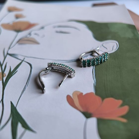 Серебряные серьги с изумрудом 1.263ct