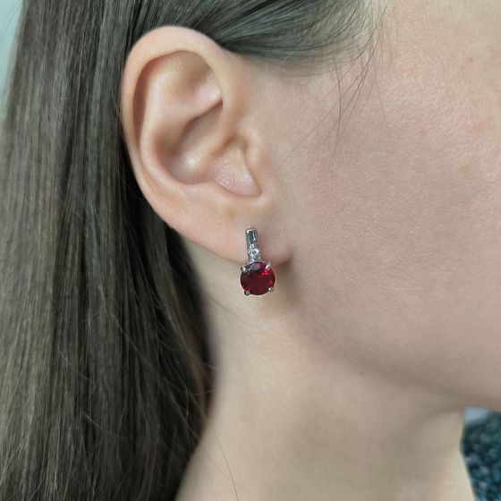 Серебряные серьги с гранатом nano 2.941ct, фианитами