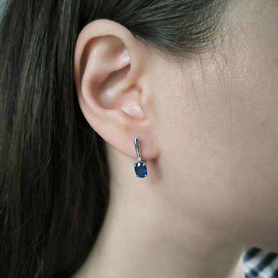 Серебряные серьги с сапфиром 2.08ct, фианитами