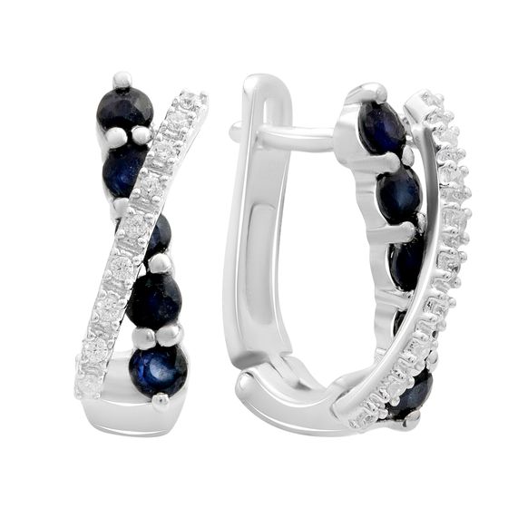 Серебряные серьги с сапфиром 1.845ct, фианитами