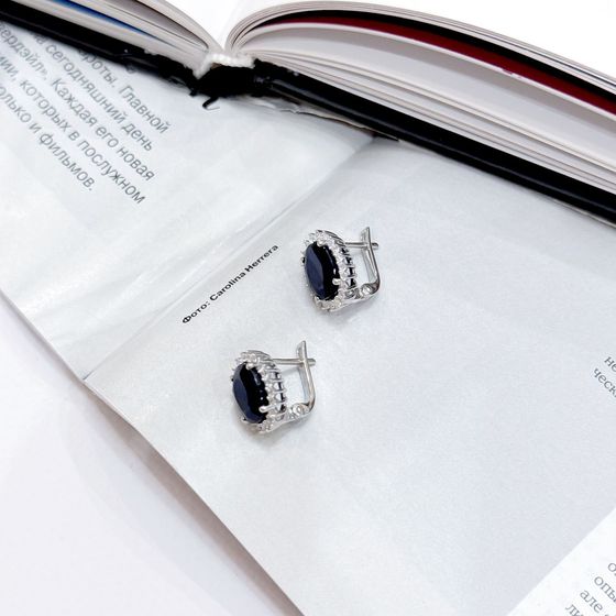 Серебряные серьги с сапфиром 7.199ct, фианитами
