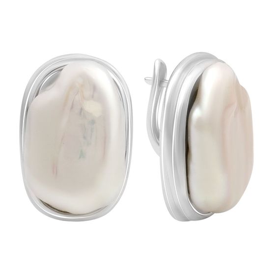 Серебряные серьги с жемчугом барочным, фианитами