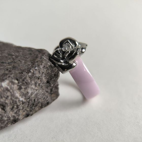 Серебряное кольцо с керамикой, фианитами