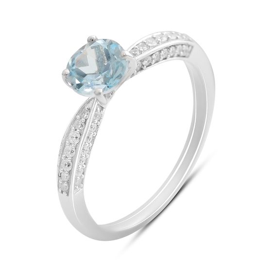 Серебряное кольцо с топазом 1.461ct, фианитами