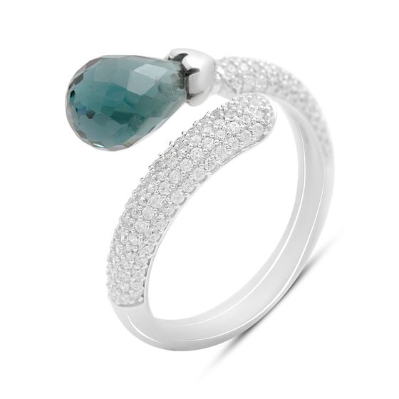 Серебряное кольцо с топазом Лондон Блю 4.042ct, фианитами