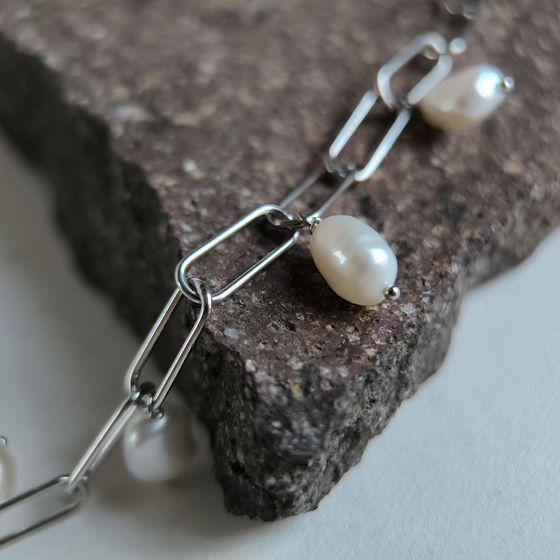 Серебряный браслет с жемчугом барочным