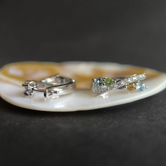 Серебряные серьги с аметистом 1.553ct, цитрином, хризолітом, топазом