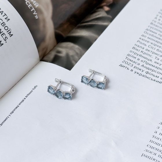 Серебряные серьги с топазом Лондон Блю 2.957ct