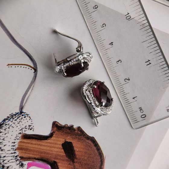 Серебряные серьги с гранатом nano 9.683ct, фианитами