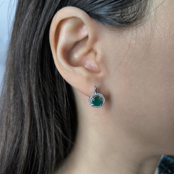 Серебряные серьги с агатом 1.934ct, фианитами