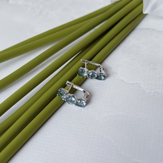 Серебряные серьги с топазом Лондон Блю 2.957ct