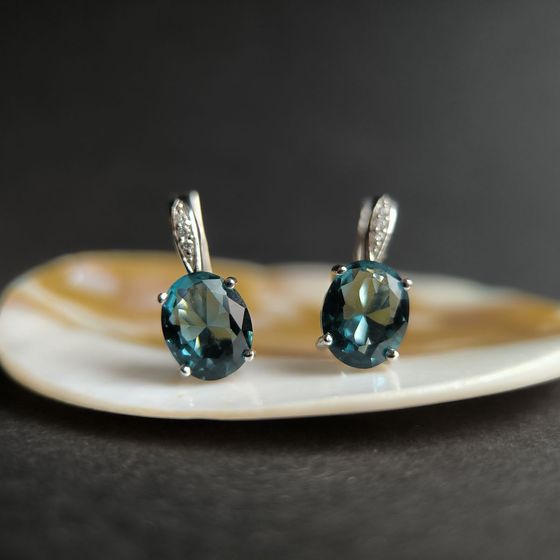 Серебряные серьги с топазом Лондон Блю 3.89ct