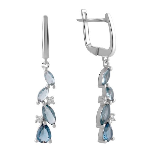 Серебряные серьги с топазом Лондон Блю 2.908ct