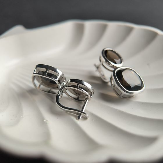 Серебряные серьги с раухтопазом (дымчатым кварцем) 15.475ct