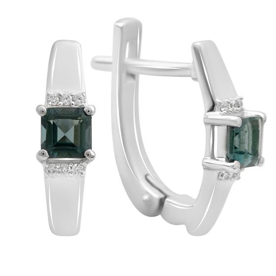 Серебряные серьги с топазом Лондон Блю 0.739ct, фианитами