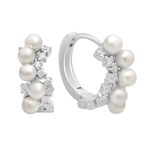 Серебряные серьги с жемчугом, фианитами