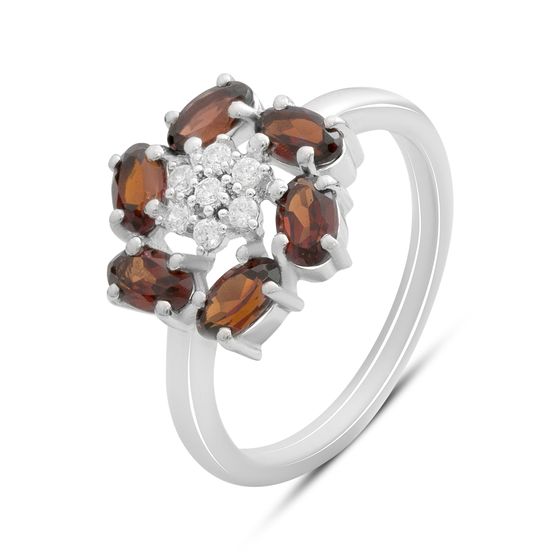 Серебряное кольцо с гранатом 1.998ct, фианитами