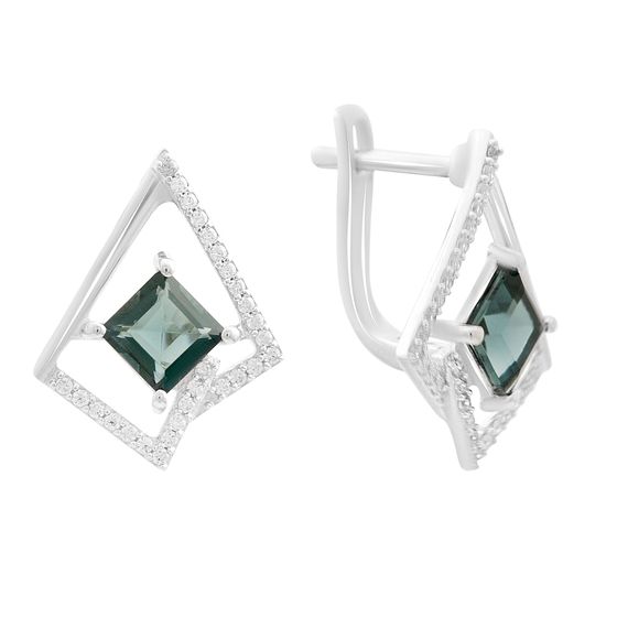 Серебряные серьги с топазом Лондон Блю 2.369ct, фианитами