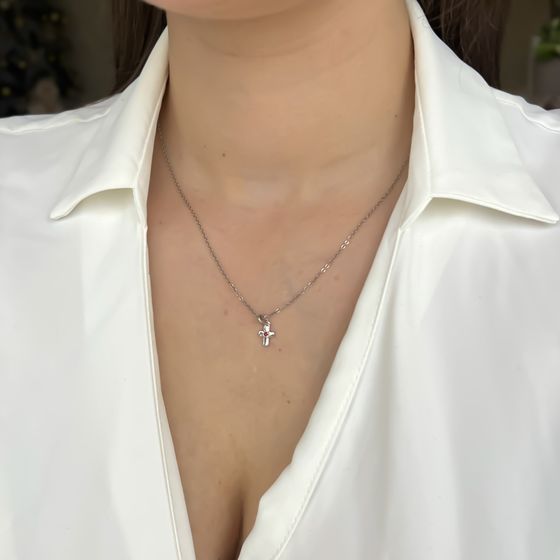 Серебряный крестик с гранатом 0.045ct
