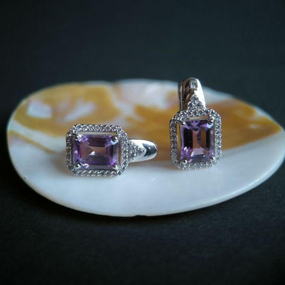 Серебряные серьги с аметистом