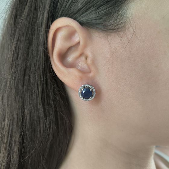 Серебряные серьги с сапфиром 5.916ct, фианитами
