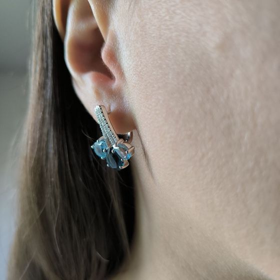 Серебряные серьги с топазом Лондон Блю 7.85ct, топазом