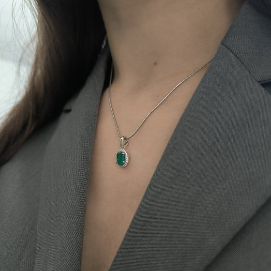 Серебряная подвеска с агатом 1.266ct, фианитами