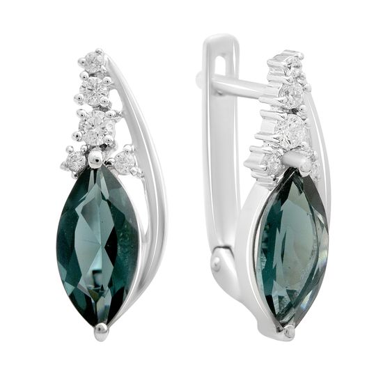 Серебряные серьги с топазом Лондон Блю 3.352ct, фианитами