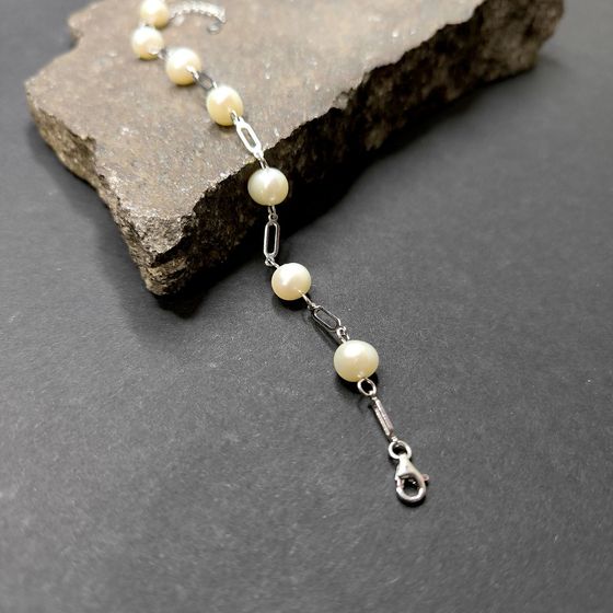 Серебряный браслет с жемчугом барочным