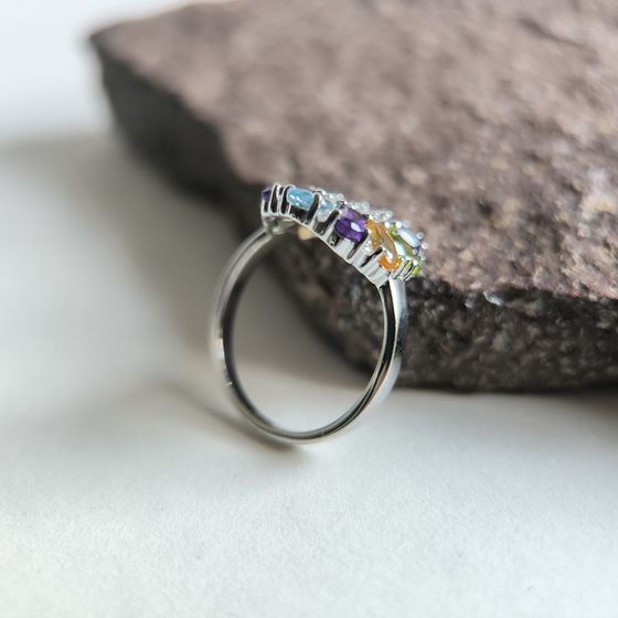 Серебряное кольцо с аметистом 3.048ct, цитрином, хризолітом, топазом
