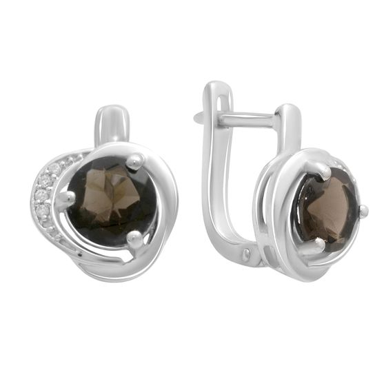 Серебряные серьги с раухтопазом (дымчатым кварцем) 2.472ct, фианитами