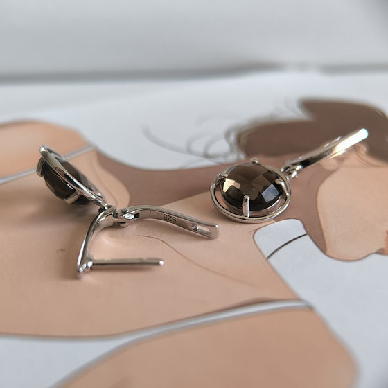 Серебряные серьги с раухтопазом (дымчатым кварцем) 6.525ct