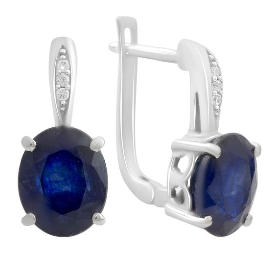 Серебряные серьги с сапфиром 6.528ct, фианитами