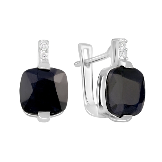 Серебряные серьги с сапфиром 8.913ct, фианитами