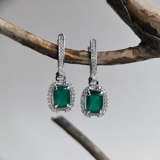 Серебряные серьги с агатом 3.132ct, фианитами