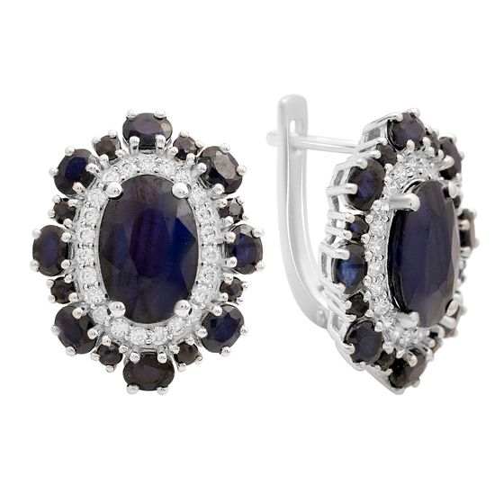 Серебряные серьги с сапфиром 14.053ct, фианитами