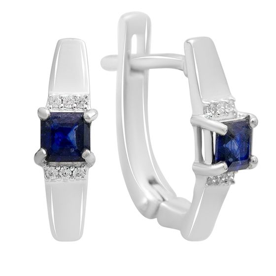 Серебряные серьги с сапфиром 0.889ct, фианитами